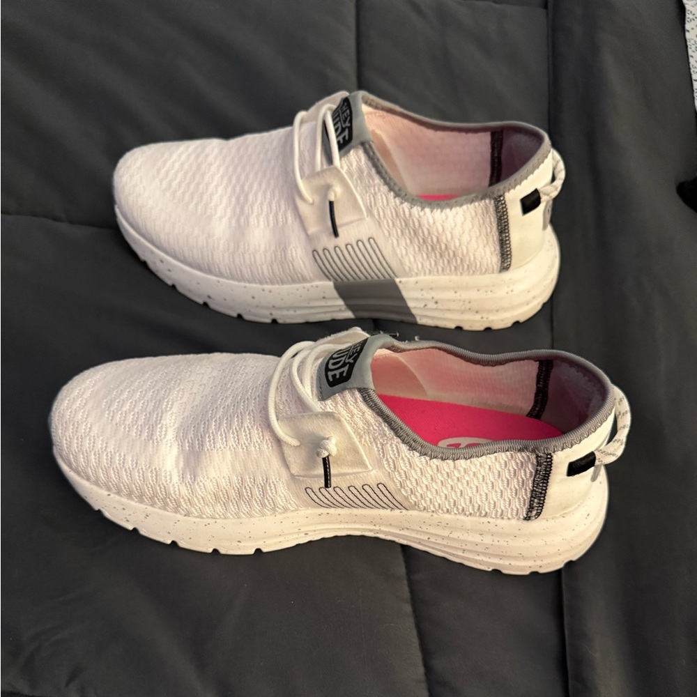 Hey Dude White and Pink Sport Stripe Shoes